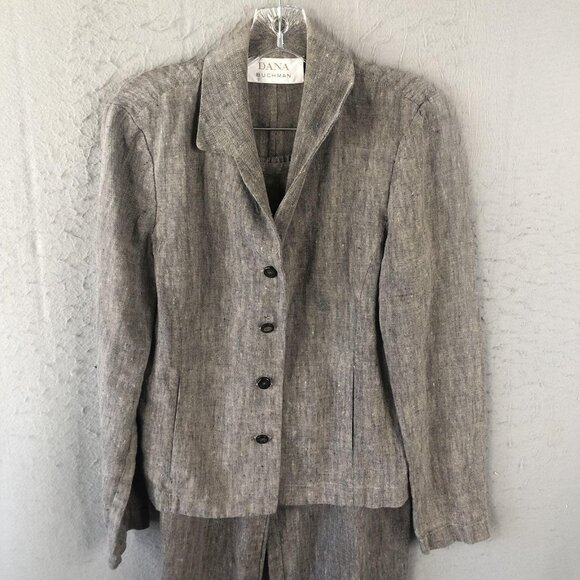 Dana Buchman Pantsuit Womens 6 Gray Linen Button Blazer Straight Leg Career - Picture 15 of 16